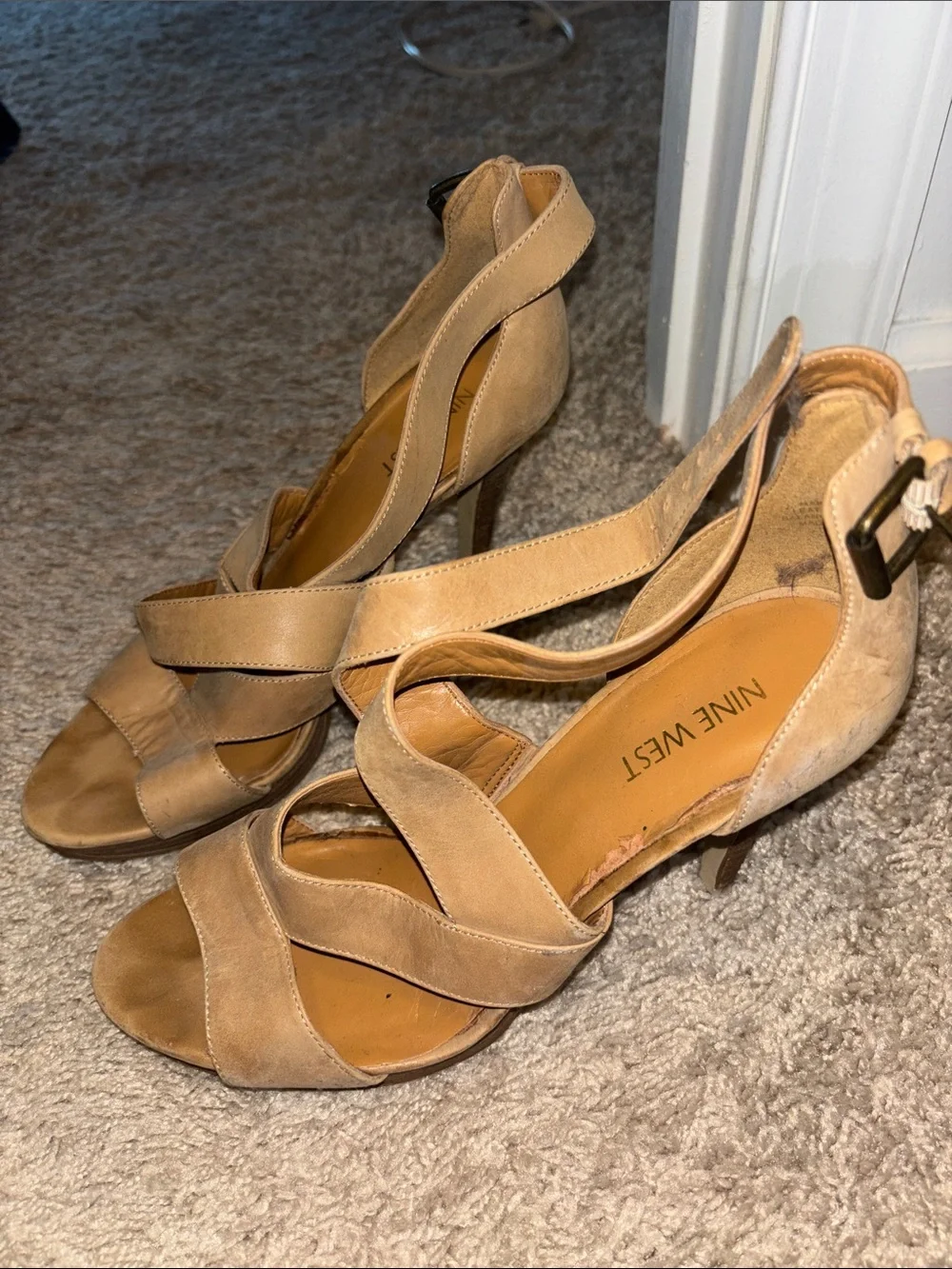 Nine West Tan Strappy Open-Toe Heels